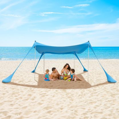 Night Cat Beach Tent Sun Protection Awning UPF 50+ UV Protection with Sand Anchor Aluminium Poles for Beach