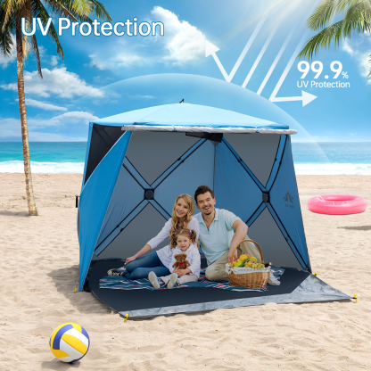 Night Cat Pop-up Beach Tent: 3 4 Persons Beach Shelter with Canopy and Footprint, UPF 50+ UV Protection Backyard Camping Outdoor Canopy Poles Not Included