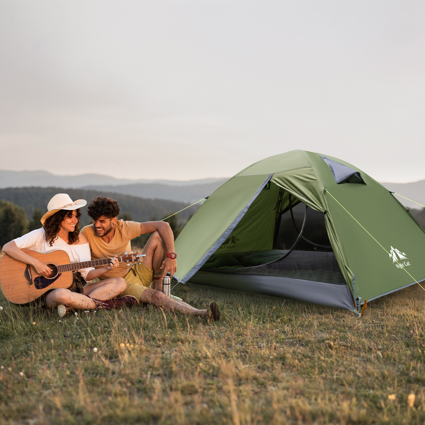 Night Cat Backpacking Tent 2 Persons with Aluminium Pole Double Layers Camping Tent Adults Rainproof Lightweight Easy Setup Two Doors Hiking Mountaineering 2.2x1.4m