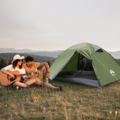 Night Cat Backpacking Tent 2 Persons with Aluminium Pole Double Layers Camping Tent Adults Rainproof Lightweight Easy Setup Two Doors Hiking Mountaineering 2.2x1.4m