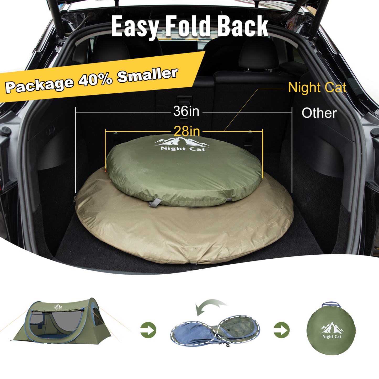 Night Cat Pop Up Tent 1 Person: Waterproof Camping Tent Easy Setup for Picnic Festival in Park Backyard
