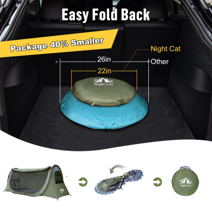 Night Cat Pop-up Camping Tent: 1 Person Tent Waterproof Instant Easy Setup Tunnel Tent Fits with Camping Cot (Excluded)