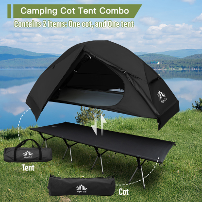 Night Cat Camping Cot Tent Waterproof 1 Person Off-Ground Combo Cot Bed for Adults Portable Easy Set-up Tent 27.5'' Width