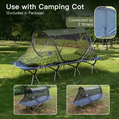 Night Cat Pop-up Mosquito Tent: 1 Person Camping Tent with Bug Screen Net Adults Kids Fits with Camping Cot (Exclueded)