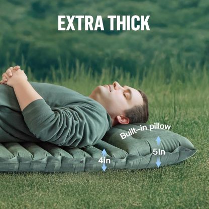 Night Cat Sleeping Pad for Camping - Ultralight Inflatable Sleeping Mat with Built-in Pillow & Foot Pump