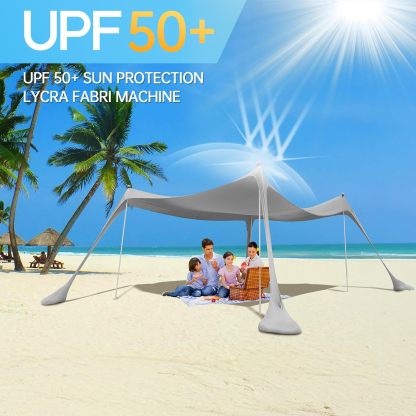Night Cat Beach Tent Sun Protection Awning UPF 50+ UV Protection with Sand Anchor Aluminium Poles for Beach