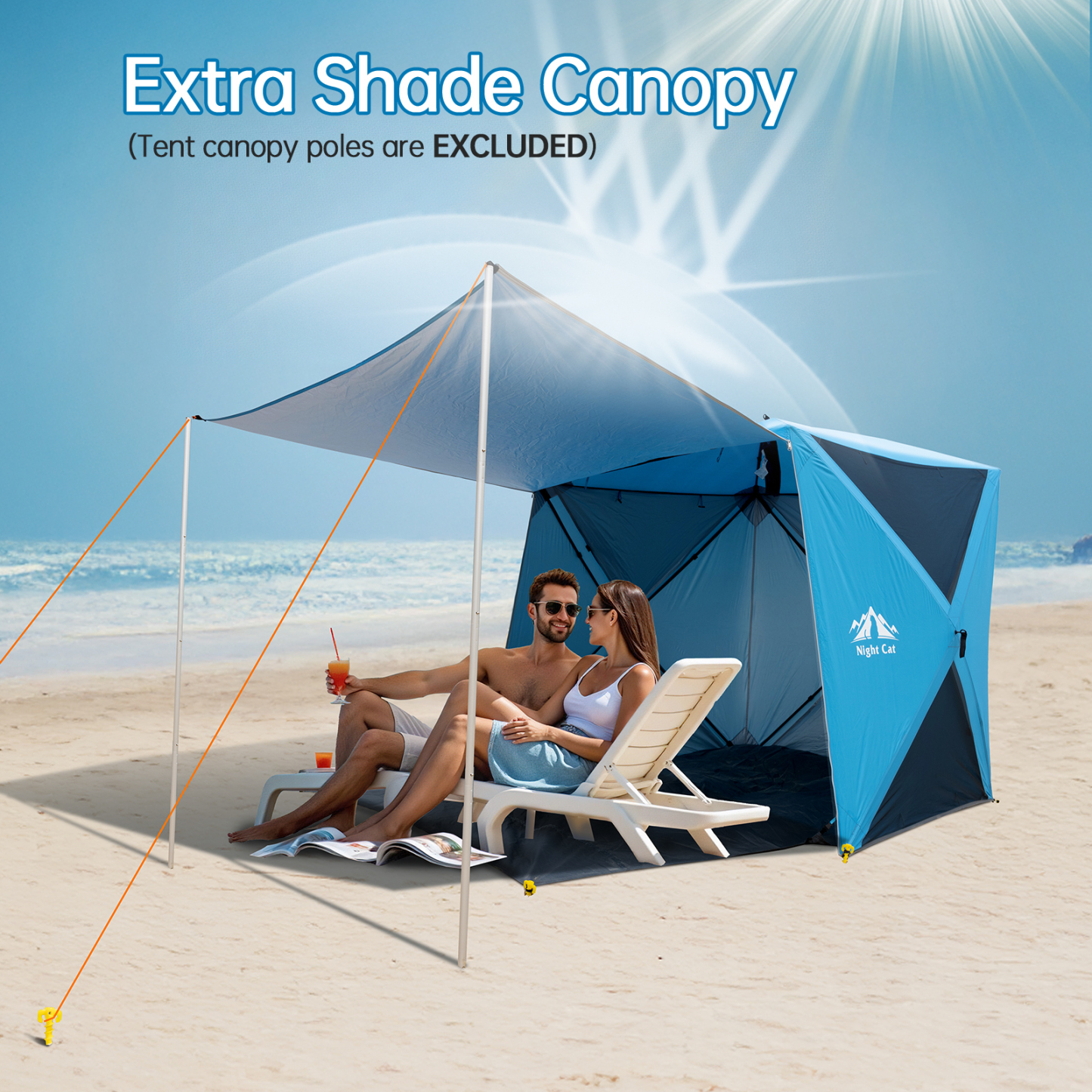 Night Cat Pop-up Beach Tent: 3 4 Persons Beach Shelter with Canopy and Footprint, UPF 50+ UV Protection Backyard Camping Outdoor Canopy Poles Not Included