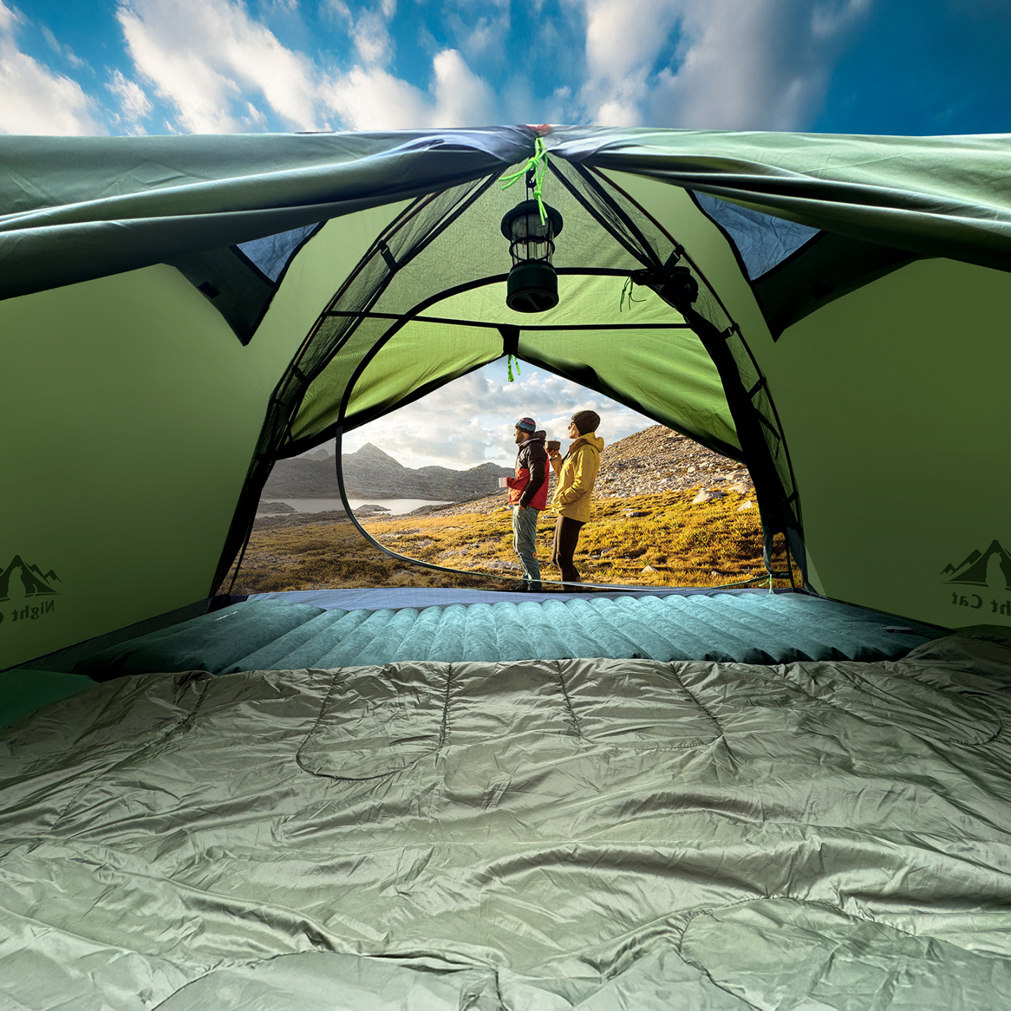 Night Cat Backpacking Tent 2 Persons with Aluminium Pole Double Layers Camping Tent Adults Rainproof Lightweight Easy Setup Two Doors Hiking Mountaineering 2.2x1.4m