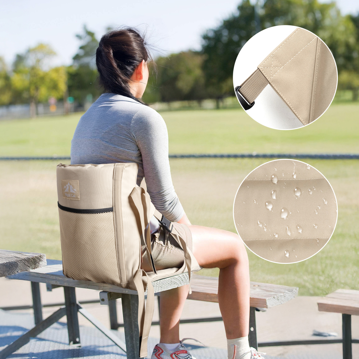Night Cat Portable Stadium Chair: Foldable Floor Seat with Back Support Lightweight for Camping Hiking and Picnic Outdoor