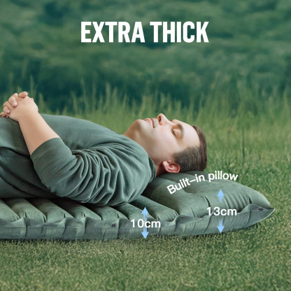 Night Cat Sleeping Pad for Camping - Ultralight Inflatable Sleeping Mat with Built-in Pillow and Foot Pump