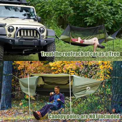 Night Cat Flat Lay Hammock Tent with Mosquito Net Waterproof Rainfly Storage Room for 1 Person Backpacking Hiking Camping Lightweight 440LBS 87x28x19in Army Green