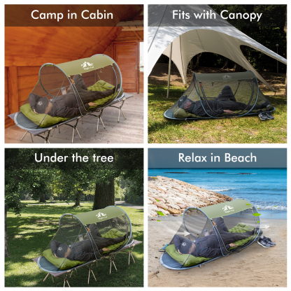 Night Cat Pop-up Mosquito Tent: 1 Person Camping Tent with Bug Screen Net Adults Kids Fits with Camping Cot (Exclueded)