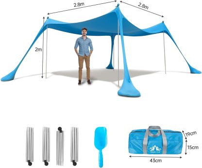 Night Cat Beach Tent Sun Protection Awning UPF 50+ UV Protection with Sand Anchor Aluminium Poles for Beach