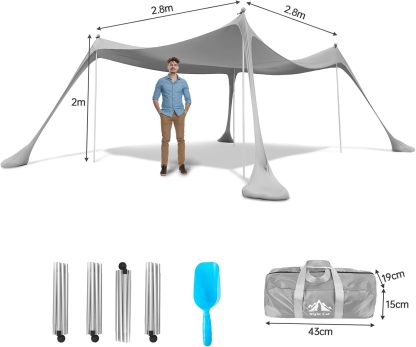 Night Cat Beach Tent Sun Protection Awning UPF 50+ UV Protection with Sand Anchor Aluminium Poles for Beach