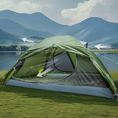 Night Cat Backpacking Tent 2 Persons with Aluminium Pole Double Layers Camping Tent Adults Rainproof Lightweight Easy Setup Two Doors Hiking Mountaineering 2.2x1.4m