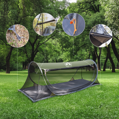 Night Cat Pop-up Mosquito Tent: 1 Person Camping Tent with Bug Screen Net Easy Set-up Tent Fits with Camping Cot (Exclueded)