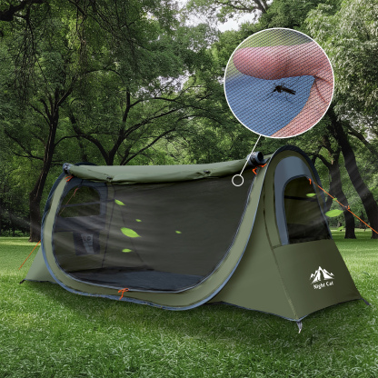 Night Cat Pop-up Camping Tent: 1 Person Tent Waterproof Instant Easy Setup Tunnel Tent Fits with Camping Cot (Excluded)
