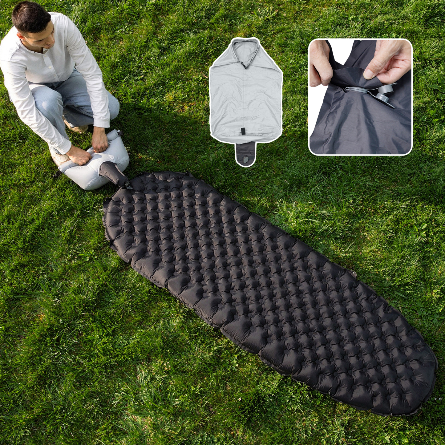 Night Cat Camping Sleeping Pad: 9 R-Value 4" Thick Insulated Backpacking Sleeping Pad with Pump Sack Lightweight Mat for Adult