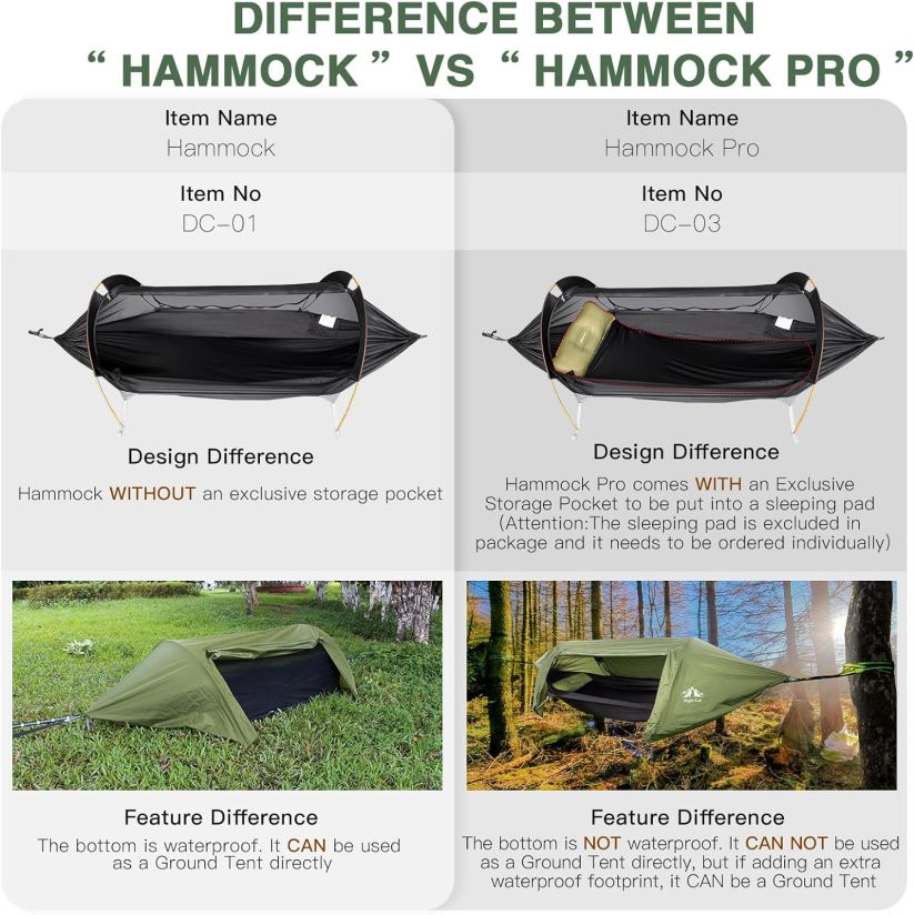 Night Cat Hammock Tent with Storage Pocket for Sleeping Pad Combo Set