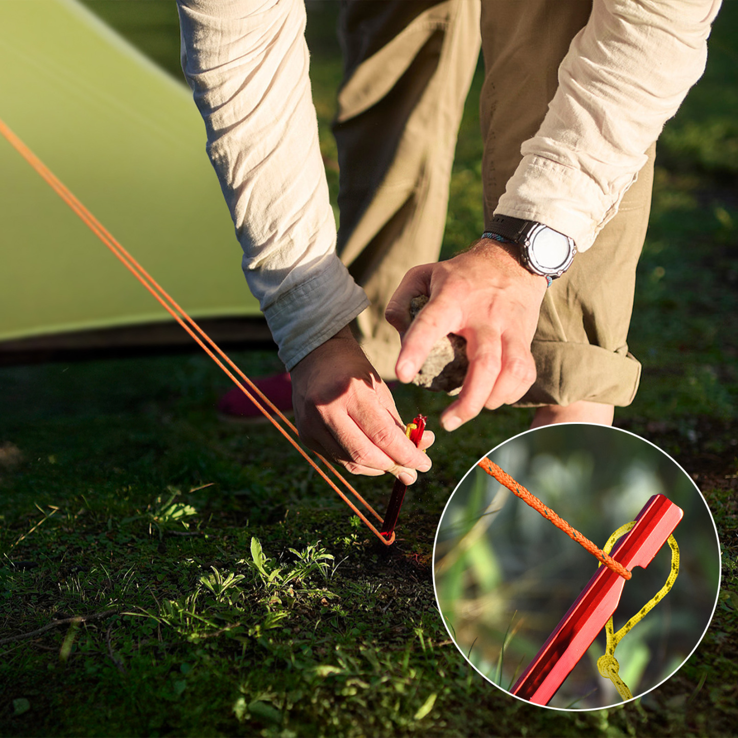 Night Cat 12 Pack Tent Stakes: Four-Sided Aluminum Pegs with Reflective Pull Ropes for Camping Hiking Garden