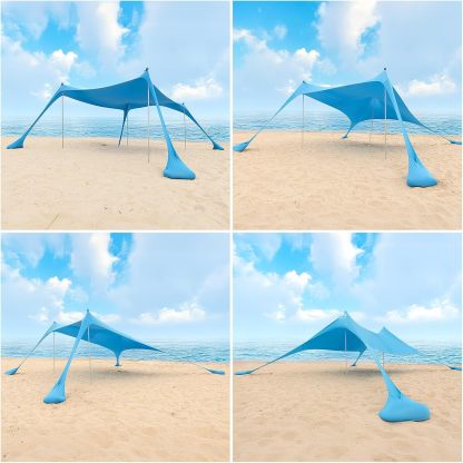 Night Cat Beach Tent Sun Protection Awning UPF 50+ UV Protection with Sand Anchor Aluminium Poles for Beach