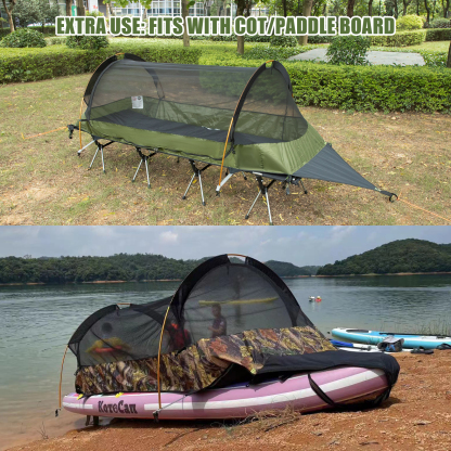 Night Cat Flat Lay Hammock Tent with Mosquito Net Waterproof Rainfly Storage Room for 1 Person Backpacking Hiking Camping Lightweight 440LBS 87x28x19in Army Green