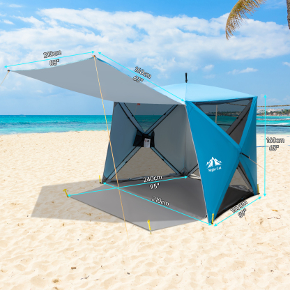 Night Cat Pop-up Beach Tent: 3 4 Persons Beach Shelter with Canopy and Footprint, UPF 50+ UV Protection Backyard Camping Outdoor Canopy Poles Not Included