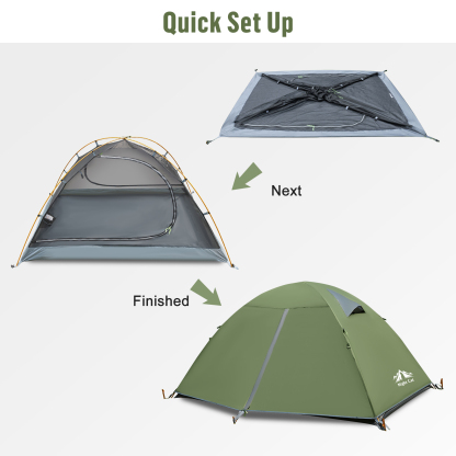 Night Cat Backpacking Tent 2 Persons with Aluminium Pole Double Layers Camping Tent Adults Rainproof Lightweight Easy Setup Two Doors Hiking Mountaineering 2.2x1.4m