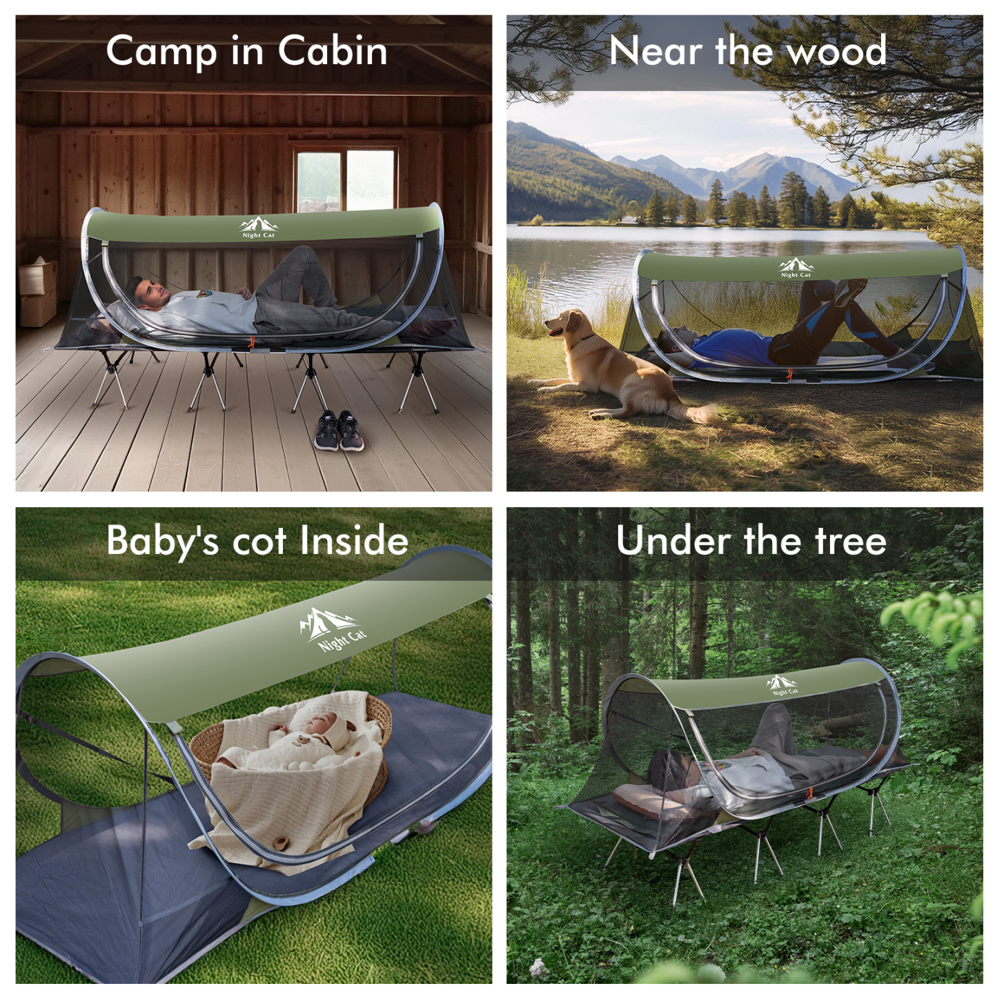 Night Cat Pop-up Mosquito Tent: 1 Person Camping Tent with Bug Screen Net Easy Set-up Tent Fits with Camping Cot (Exclueded)