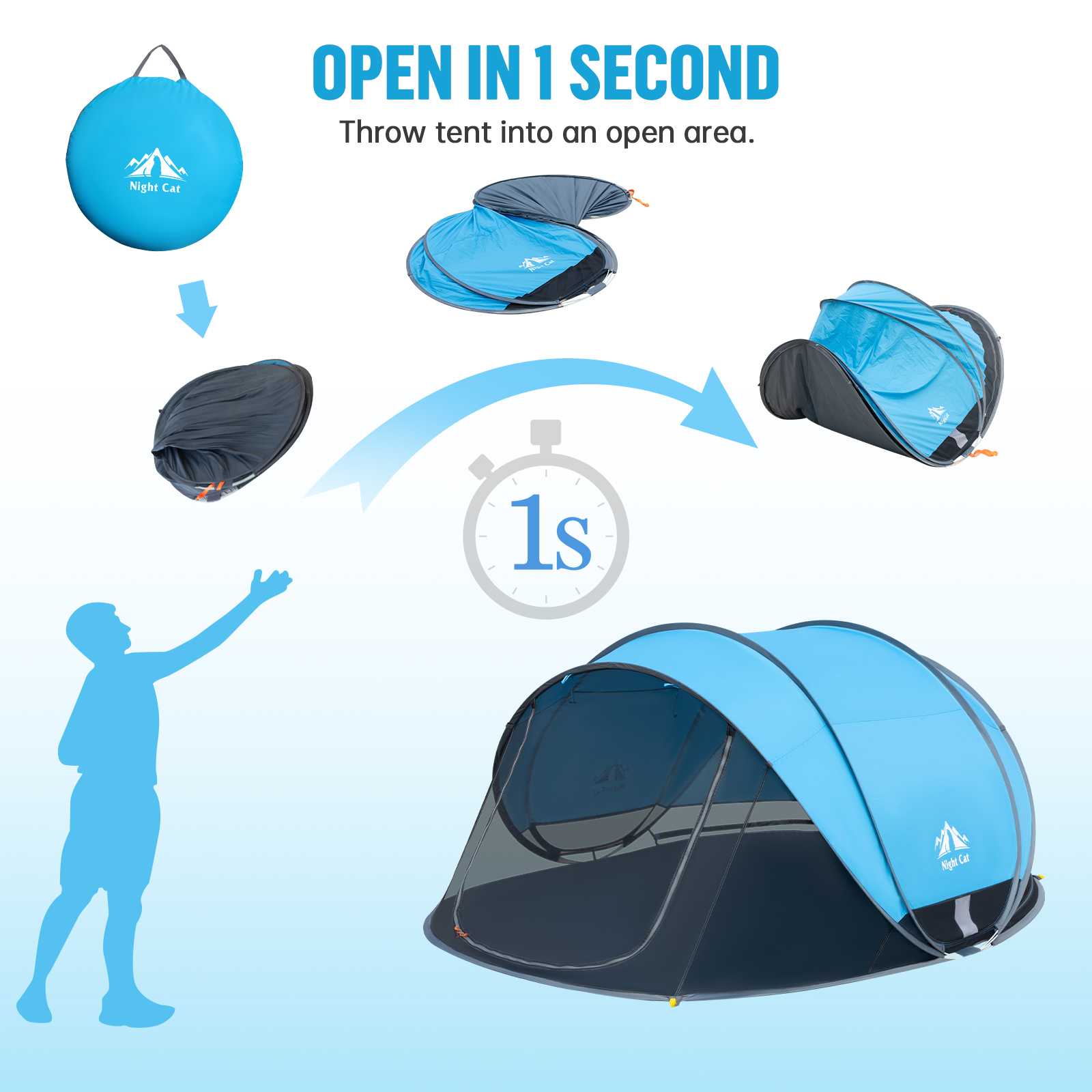 Night Cat Pop-up Beach Tent - UPF 50+ Sun Shelter For 2-4 People With Instant Setup