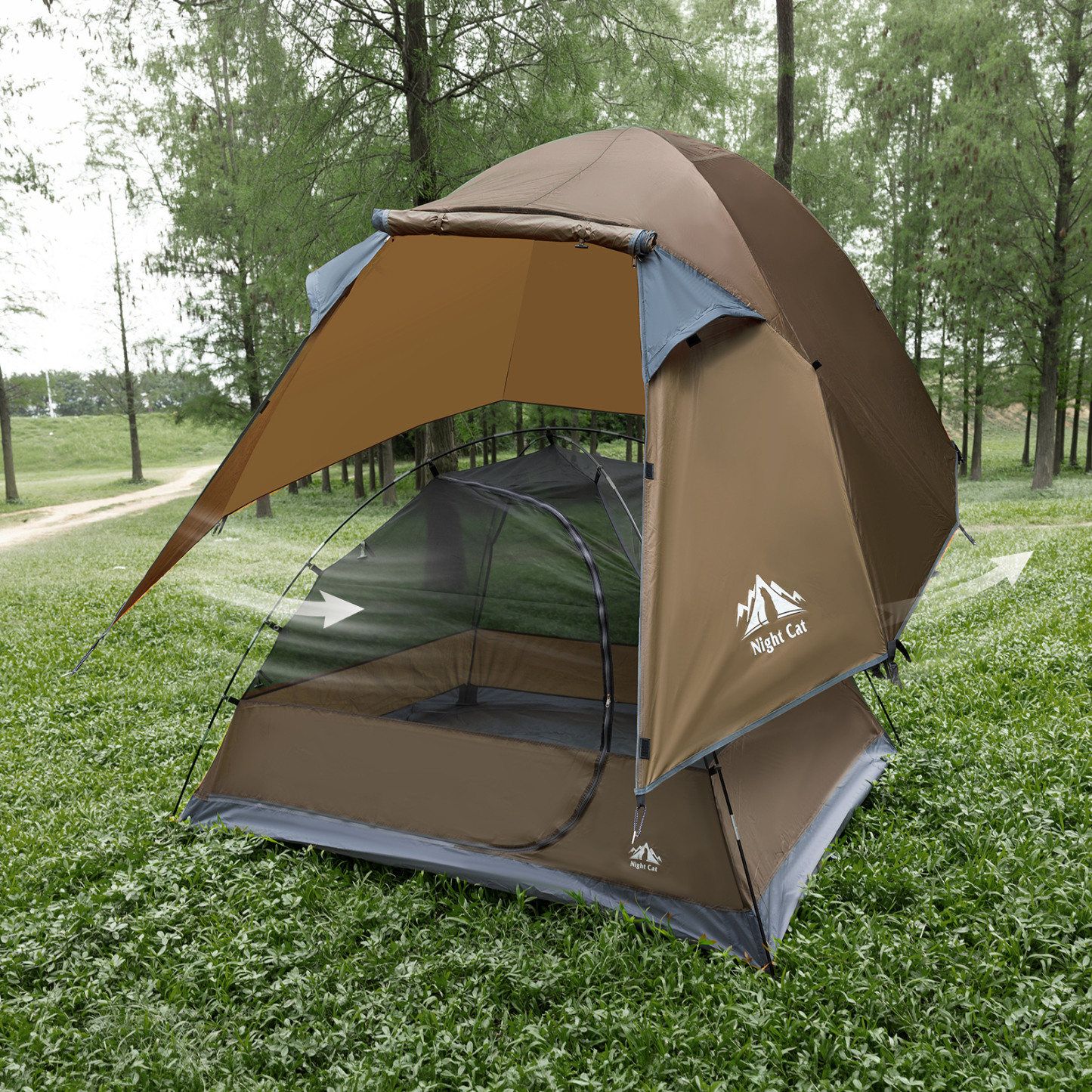 Night Cat Camping Tent 2 3 Persons with Porch Family Backpacking Tent Double Layers Waterproof Easy Clip Setup 7x6x4.3ft Porch Pole Not Inlcuded