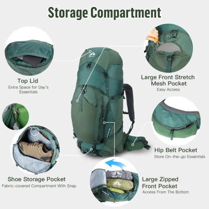Night Cat Internal-frame Hiking Backpack: 100L Large Camping Backpack for Men Women Traveling Waterproof Rain Cover