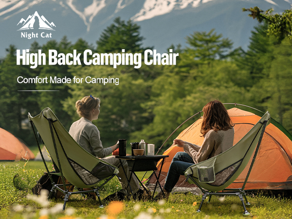Night Cat High-Back Camping Chair: Lightweight Comfortable Backpacking Chair with Head Support and Anti-Sinking Feet for Hiking Lawn Mountain 330 LBS Green