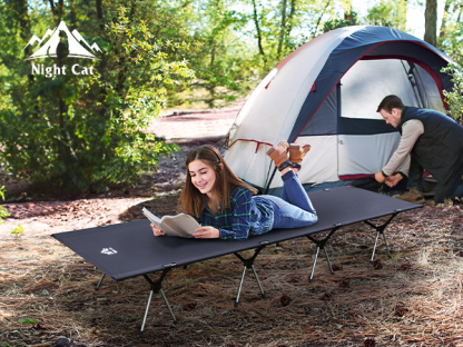 Night Cat Camping Cot Bed - Portable Folding Sleeping Cots for Adults 1-Person Outdoor Elevated Off-Ground Beds Easy Set-up Army Sleeping Bed 87"x28"