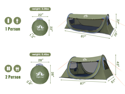 Night Cat Pop Up Tent 1 Person: Waterproof Camping Tent Easy Setup for Picnic Festival in Park Backyard