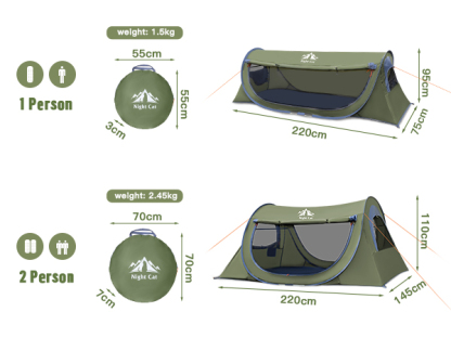 Night Cat Pop Up Tent 1 Person: Waterproof Camping Tent Easy Setup for Picnic Festival in Park Backyard