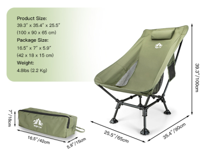 Night Cat High-Back Camping Chair: Lightweight Comfortable Backpacking Chair with Head Support and Anti-Sinking Feet for Hiking Lawn Mountain 330 LBS Green