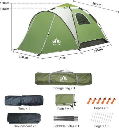 Night Cat Instant Popup Tents 2-3 Persons with Footprint Tarp Easy Setup Camping Tent with Rainfly Double Layers Waterproof Automatic Hydraulic Mechaism