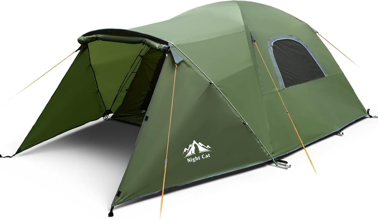 Night Cat 4 Man Family Tent with Porch | Camping, Lightweight, Waterproof Tent, Large Living Area, Adults, Hiking, Trekking, Outdoor