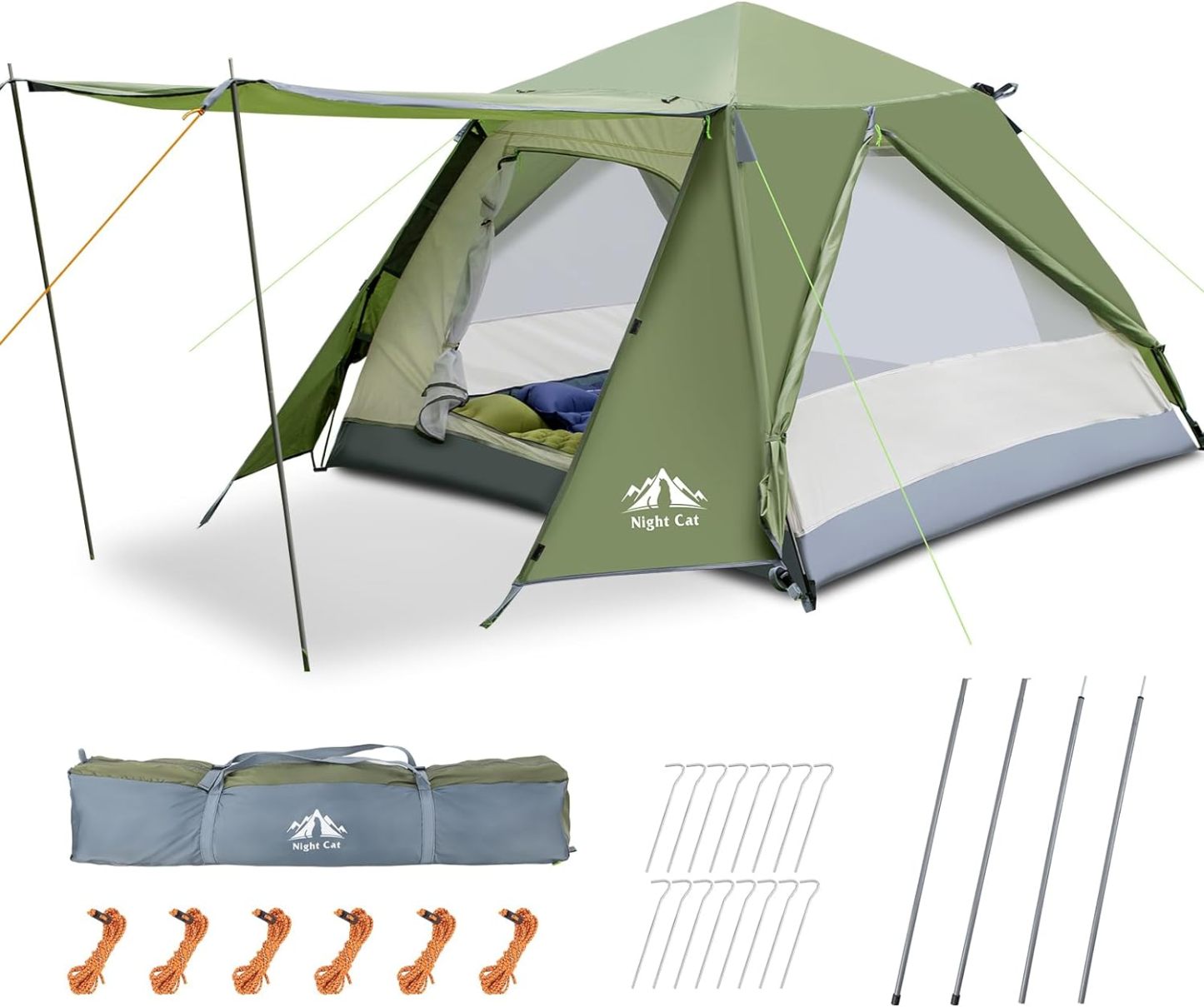 Night Cat Instant Cabin Tent with Rainfly 2-3 Persons Waterproof Pop U