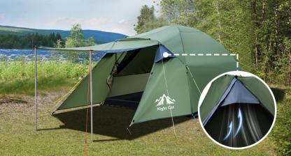 Night Cat Camping Tent 2 3 Persons with Porch Family Backpacking Tent Double Layers Waterproof Easy Clip Setup 7x6x4.3ft Porch Pole Not Inlcuded