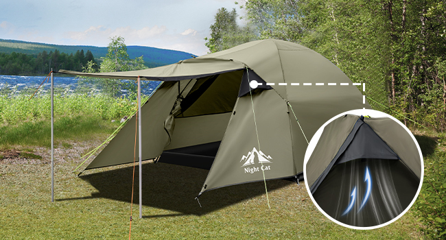 Night Cat Camping Tent 2 3 Persons with Porch Family Backpacking Tent Double Layers Waterproof Easy Clip Setup 7x6x4.3ft Porch Pole Not Inlcuded
