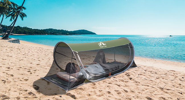 Night Cat Pop-up Mosquito Tent: 1 Person Camping Tent with Bug Screen Net Easy Set-up Tent Fits with Camping Cot (Exclueded)