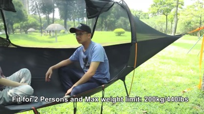 Night Cat Triangle Hammocks 2-Persons: Lay Flat 3 Point Hammock Tent with Bug Net Rainfly 13ft 440 LBS
