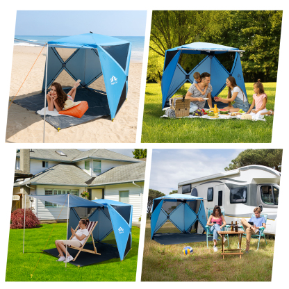Night Cat Pop-up Beach Tent: 3 4 Persons Beach Shelter with Canopy and Footprint, UPF 50+ UV Protection Backyard Camping Outdoor Canopy Poles Not Included