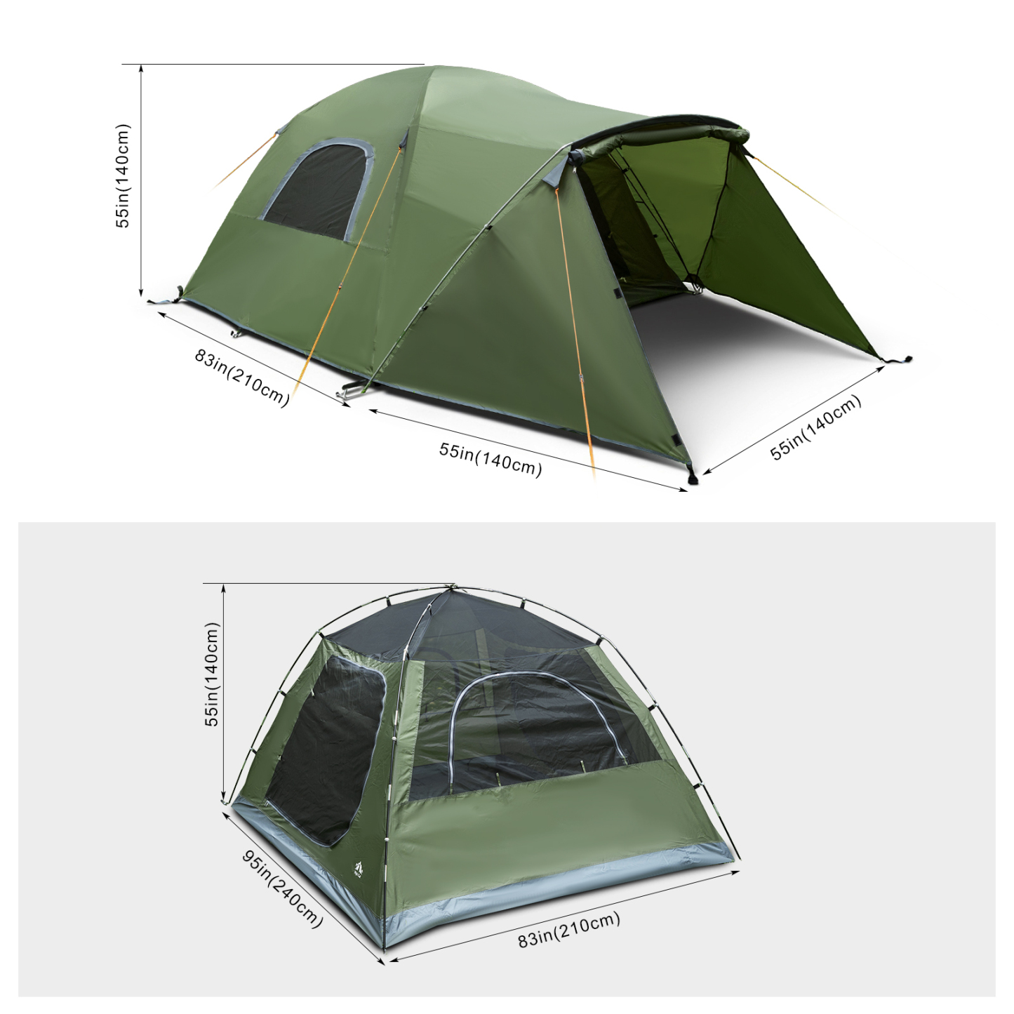 Night Cat 4 Man Family Tent with Porch | Camping, Lightweight, Waterproof Tent, Large Living Area, Adults, Hiking, Trekking, Outdoor