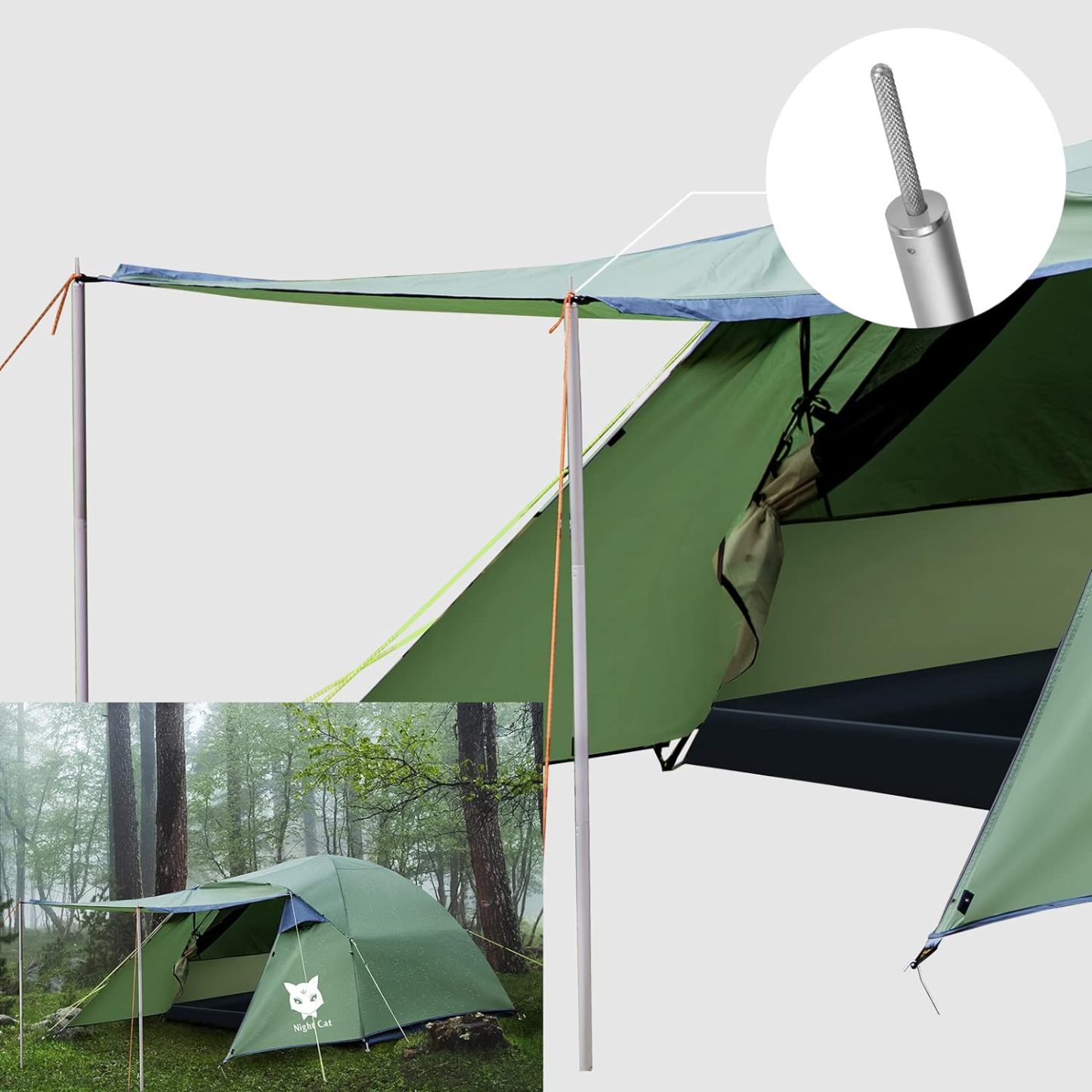 Night Cat Canopy Poles, Beach Tent Poles, Poles for Beach Canopies, Tarp Poles, Awning Poles, Aluminium, Adjustable Length, Flexible Use