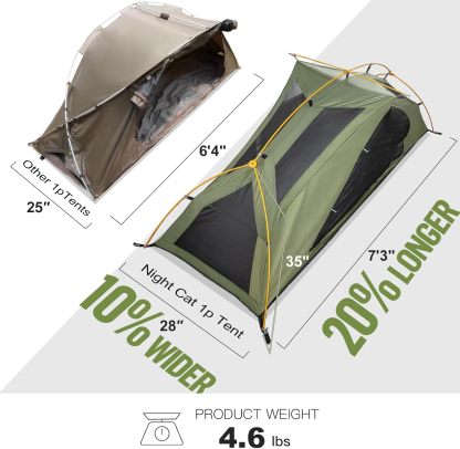 Night Cat 1-Person Camping Tent: Lightweight Waterproof Hiking Tent for Adult(cot is excluded)