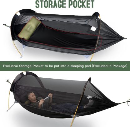 Night Cat Hammock Tent with Storage Pocket for Sleeping Pad(Exclude) with Bug Net and Rainfly 1 Persons