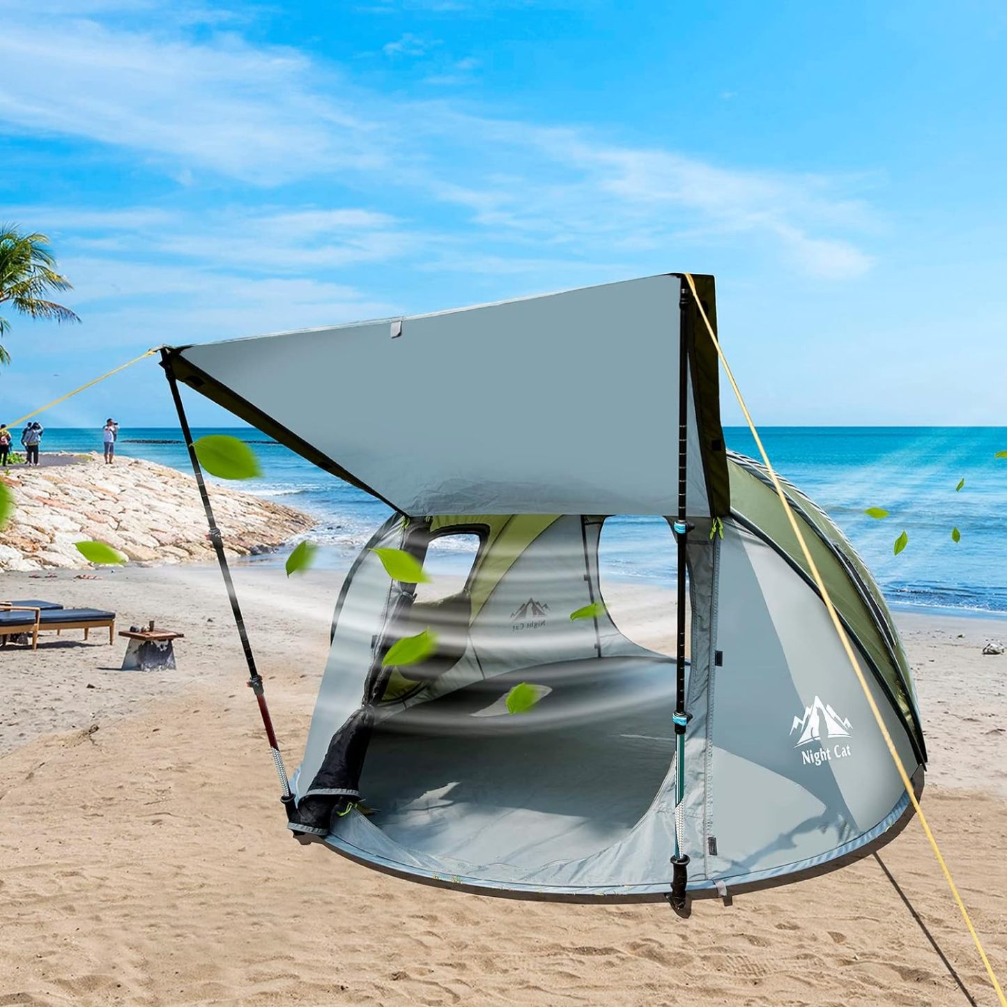 Night Cat Upgraded Pop up Tent 2-4 Persons Easy Setup in 3 Seconds Instant Camping Tent with Porch Automatic Foldable Waterproof Beach Package 40% Smaller